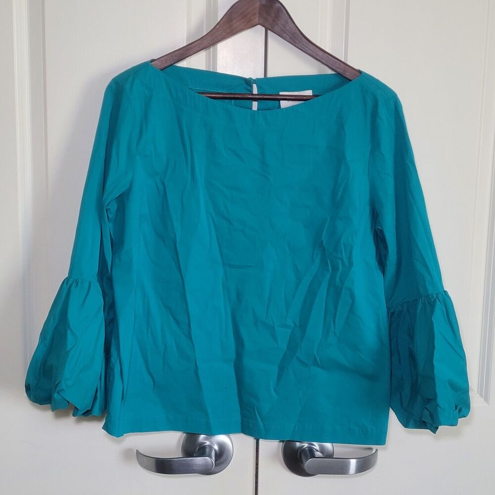 Laundry Shelli Segal Size L Turquoise Balloon Sleeve Blouse